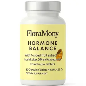 FloraMony Hormone Balance Supplement for Women with Inositol Vitex DIM Ashwagandha Crunchable Tablets for Hormonal Balance and Natural Organic Health