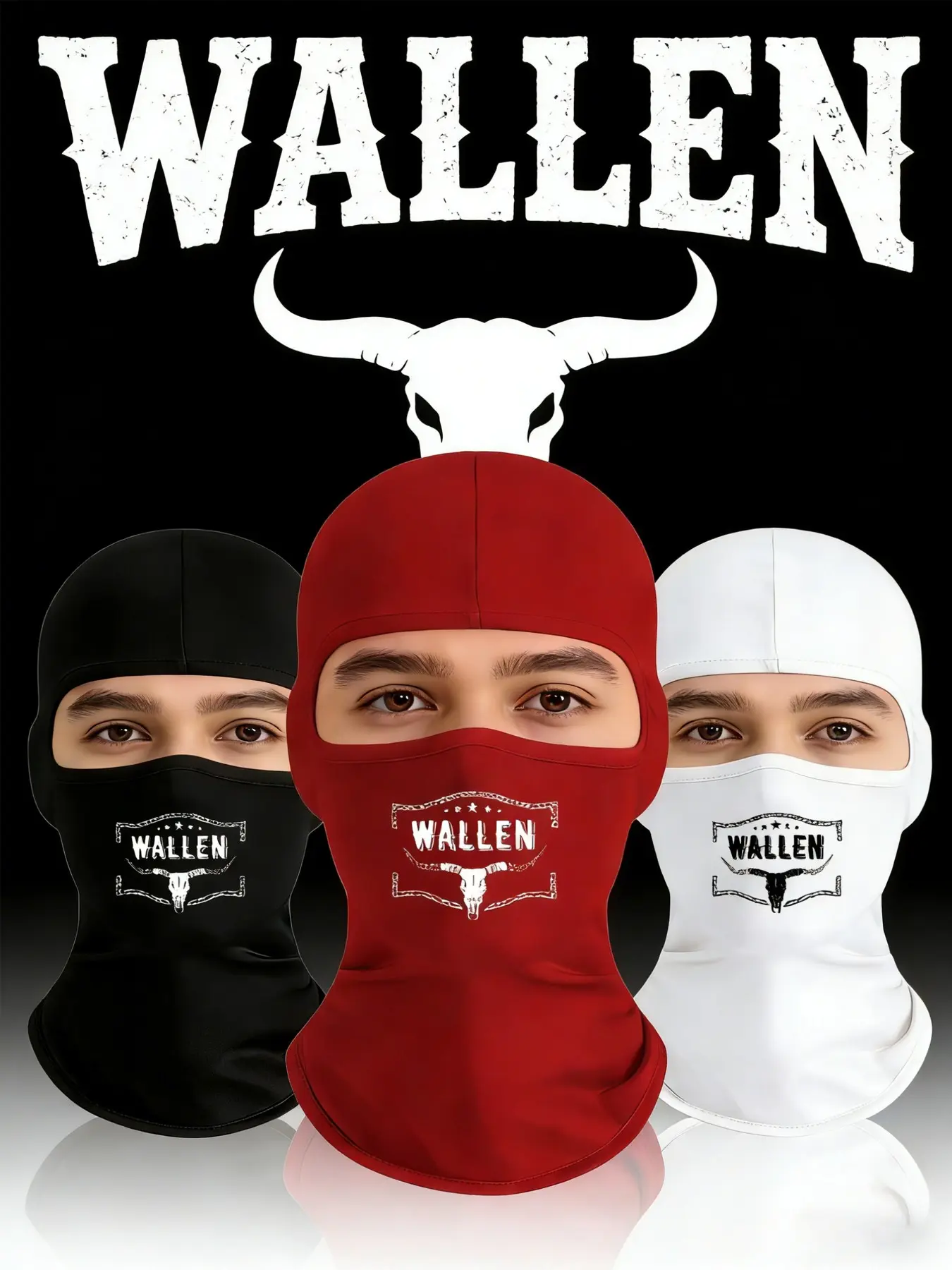 3pcs/2pcs/1pc Unisex Bull Head and Letter Printing Balaclava Headwear Mask Ski Mask Face Cover for Men Women Suitable for Outdoor Sports Daily Wear Gift Hat