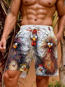 men's shorts Colorful Rooster Pattern With Vibrant Feathers And Expressive Eyes 3D full-frame printing Fitted sports and leisure spring and summer vacation beach polyester outdoor vacation Drawstring Active Shorts Graphic Shorts