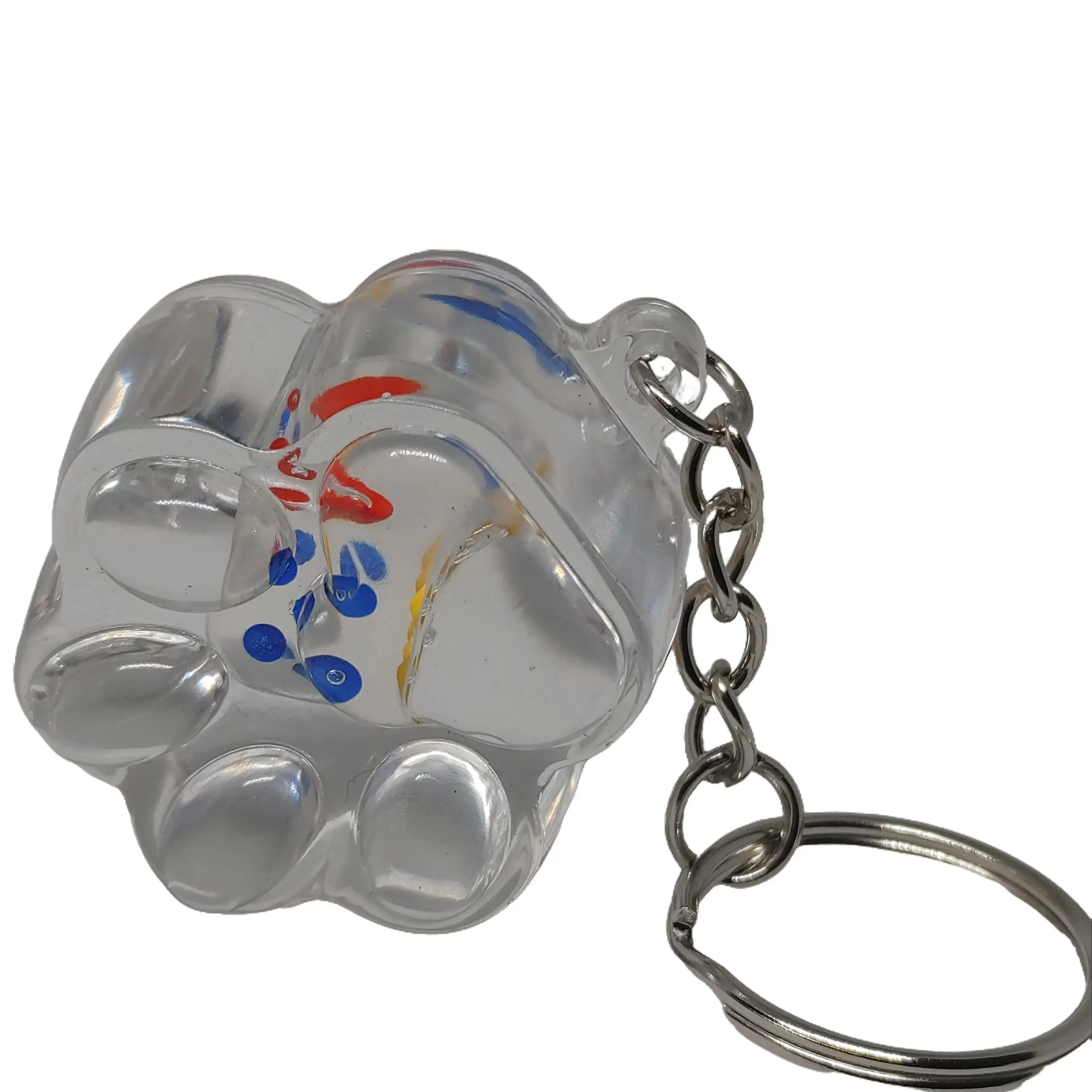 Clear See-Through Paw Print Keychain with Colorful Dice - Handmade and Unique keychains