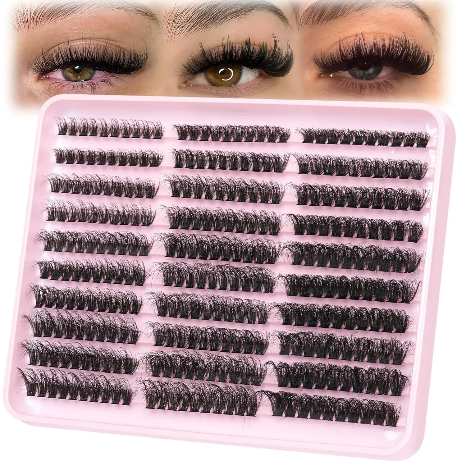 Individual False Eyelashes, 300pcs/box Natural Look Eyelash Extensions, Self Grafting Curl Eyelashes for Eye Makeup Enhancement, Eyelash Falsies, Eyelash Enhancing, Fluffy Eyelash Clusters, Lash Clusters Kit, Cosmetic, DIY False Eyelashes Kit Set