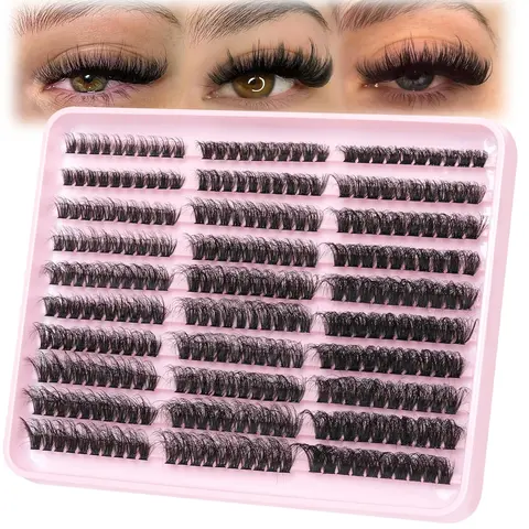 Individual False Eyelashes, 300pcs/box Natural Look Eyelash Extensions, Self Grafting Curl Eyelashes for Eye Makeup Enhancement, Eyelash Falsies, Eyelash Enhancing, Fluffy Eyelash Clusters, Lash Clusters Kit, Cosmetic, DIY False Eyelashes Kit Set