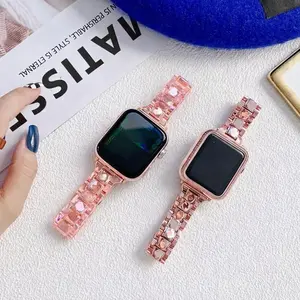 Pink Acrylic Link Band for Apple Watch - Elegant Transparent Strap with Stainless Steel Butterfly Clasp & Free Link Removal Tool Compatible with 38mm/40mm/41mm/42mm/44mm/45mm/49mm Models Wearable Device