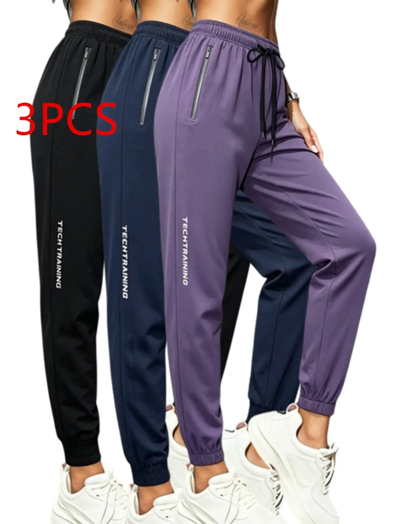 Women's Summer Quick-Dry Ice Silk Training Pants, Zip Pockets, Elastic Waist, Casual Fitted Workout Pants for Gym and Running, Athleisure Casual Bottoms, Running Fitness Pants