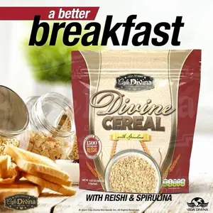Cafe Divina Divine Cereal with Reishi & Spirulina - 1500mg Reishi - 20g Fiber - 15 Individually Packets - Healthy Energy Support