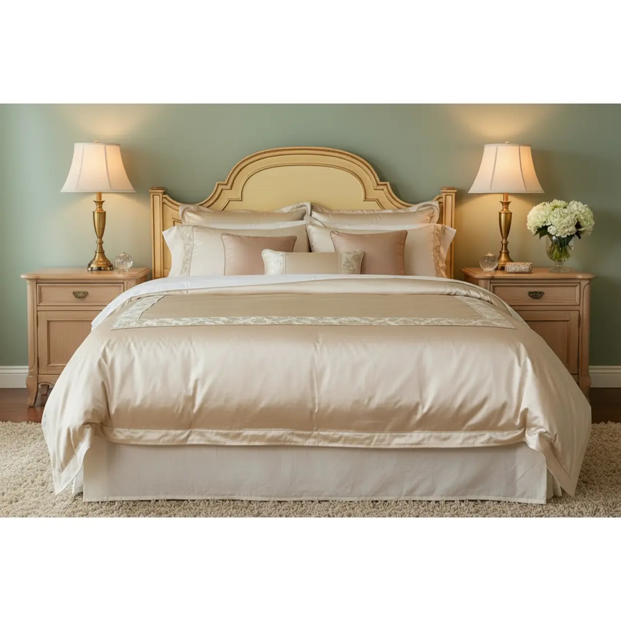 Baker Furniture French Provincial Louis XV Cream Lacquered Queen Headboard