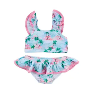 Island Palm Two Piece Swimsuit - Light Blue Girls Bikini