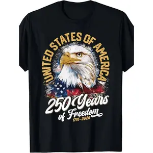 Celebrating Fifty Years of American Independence Eagle TShirt 1776 to 2026 Commemorative Graphic Tee with US Flag and Eagle Round Neck Casual Patriotic Wear for Men All Season