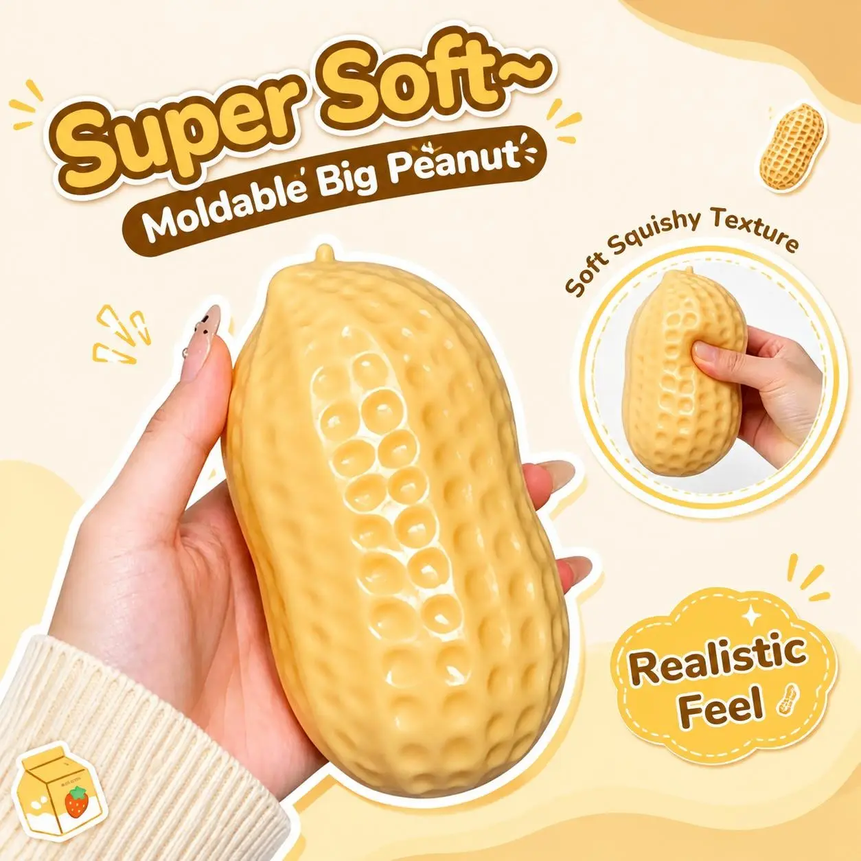 Funny Crunchy Sound Peanut Squishy Fidget Toy, Soft Squeeze Sensory Play Toy, Portable Anti-Anxiety Decompression Toy, Cute Desktop Relax Toy, Great Gift for Teens & Adults for Party and Leisure Time