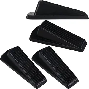 4-Pack Heavy Duty 5-Inch Rubber Grip Wedge Doorstops, Black