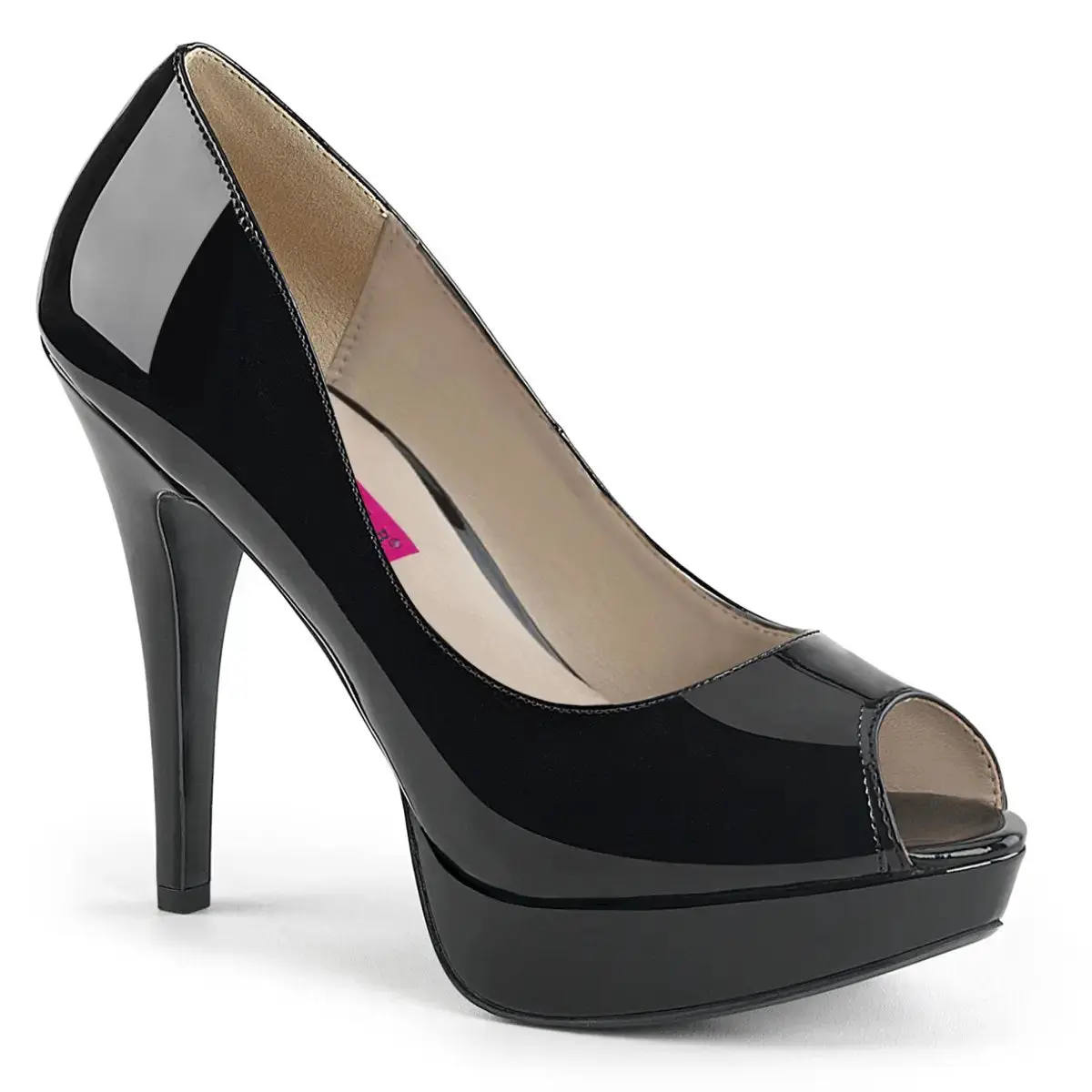 Pleaser Pink Label Chloe-01 Women's Peep Toe Pump Black Faux Leather