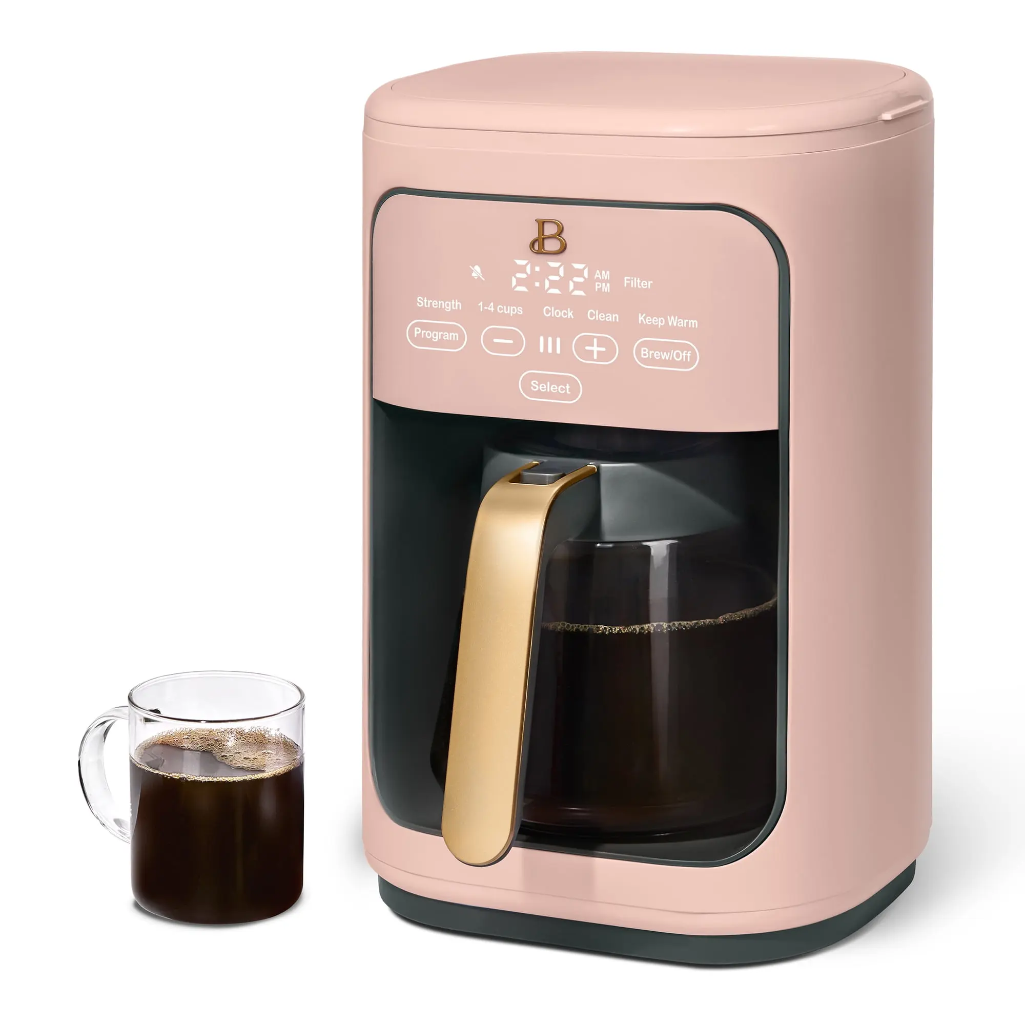 Beautiful 14-Cup Programmable Drip Coffee Maker with Touch-Activated Display, Rose by Drew Barrymore