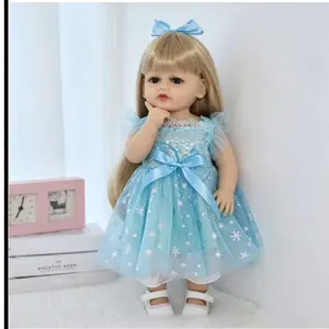 Realistic Baby Reborn Conversational Doll-22 inch Full Body Silicone Lifelike Soft Girl Doll Alice,  Movable head and mouth, 2 Golden Braids, with 1 Set Cute Dress Up - Kids’ Birthday,Boy & Girls Christmas Gift, Home & Bedtime Companion