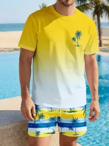 Men's Casual Tropical Island Vacation Style Short Sleeve T-Shirt + Shorts Set, Men's 2 Piece Sportswear, All Seasons, Fitted, All over Print, Clothes, Matching, Vibe, Outfit