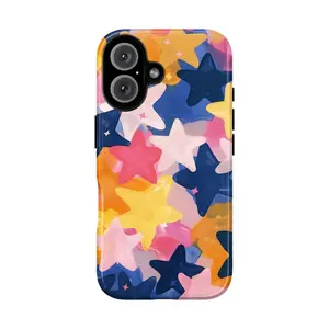 Whimsical Star Art Smartphone Protector Case - Funky Colorful Aesthetic, Abstract Flower Tropical Design, Protective Cover for iPhone 12-16,11,X,SE & Galaxy S21-S24 Series, Tech Accessories