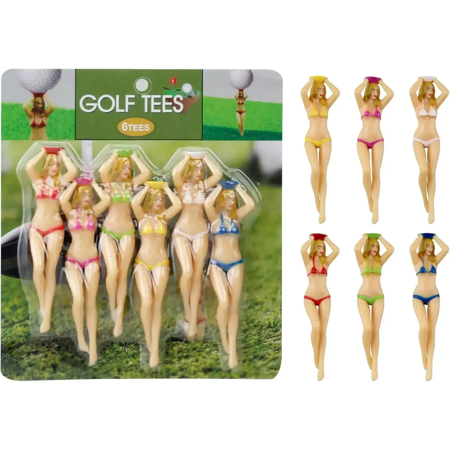 Novelty Golf Tees, 6-Piece Plastic Golf Equipment, 3-Inch Variable Height Unisex Christmas Gift Set for Golfers, Six-Packs