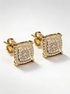 Square-shaped spacer stud earrings | 18K gold coating and silver tone | Allergy-free 925 sterling silver column-style earrings | Suitable for sensitive ears, women and men, these dazzling artificial diamond earrings