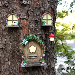 4pcs Glowing Fairy Tale Doors, Glowing Element, Resin Craft Butterfly Decor, Butterfly Ornamentation, Outdoor Garden Wall Decoration, Garden Statues, Forest Healing Small House Windows, Whimsical Appearance