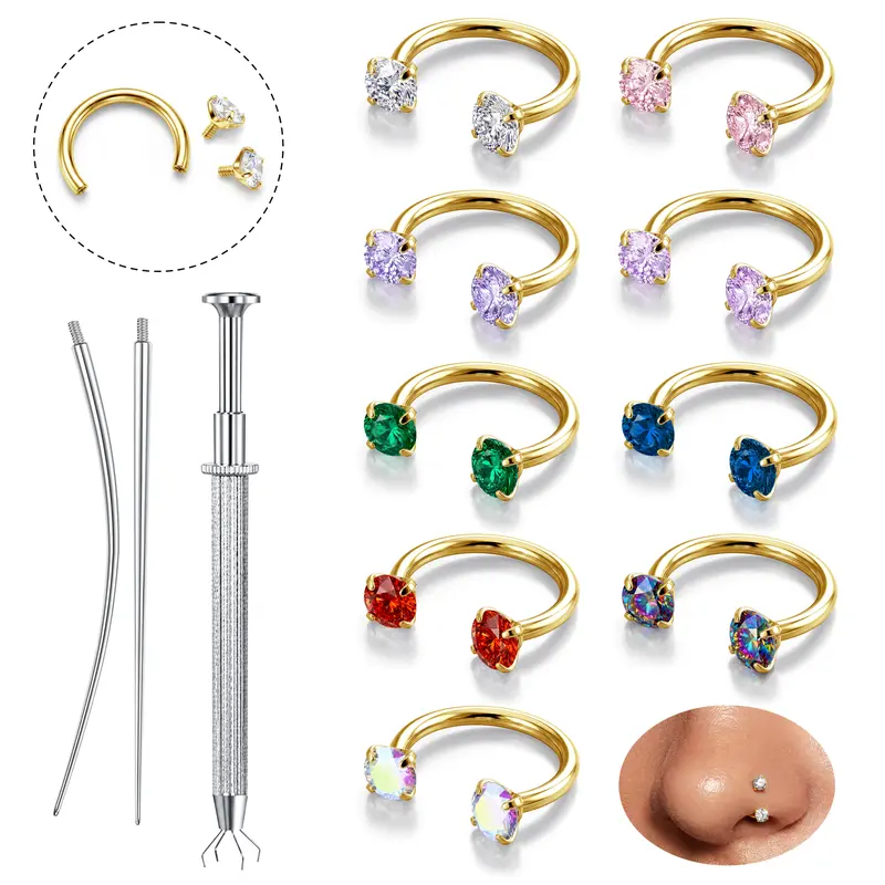 Stainless Steel Long Straight Nose Rings Shaped Nose How To Insert Nose Hoop 925 Sterling Silver Nose Hugger® Nose  Ring, Straight