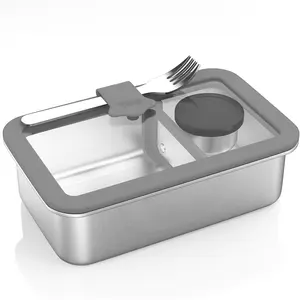Stainless Steel Bento Box for Adult, 42oz Leak-Proof Lunch Box Containers with Adjustable Divider, Microwave-Safe, Metal Lunchbox with Glass Lid for Work Travel,