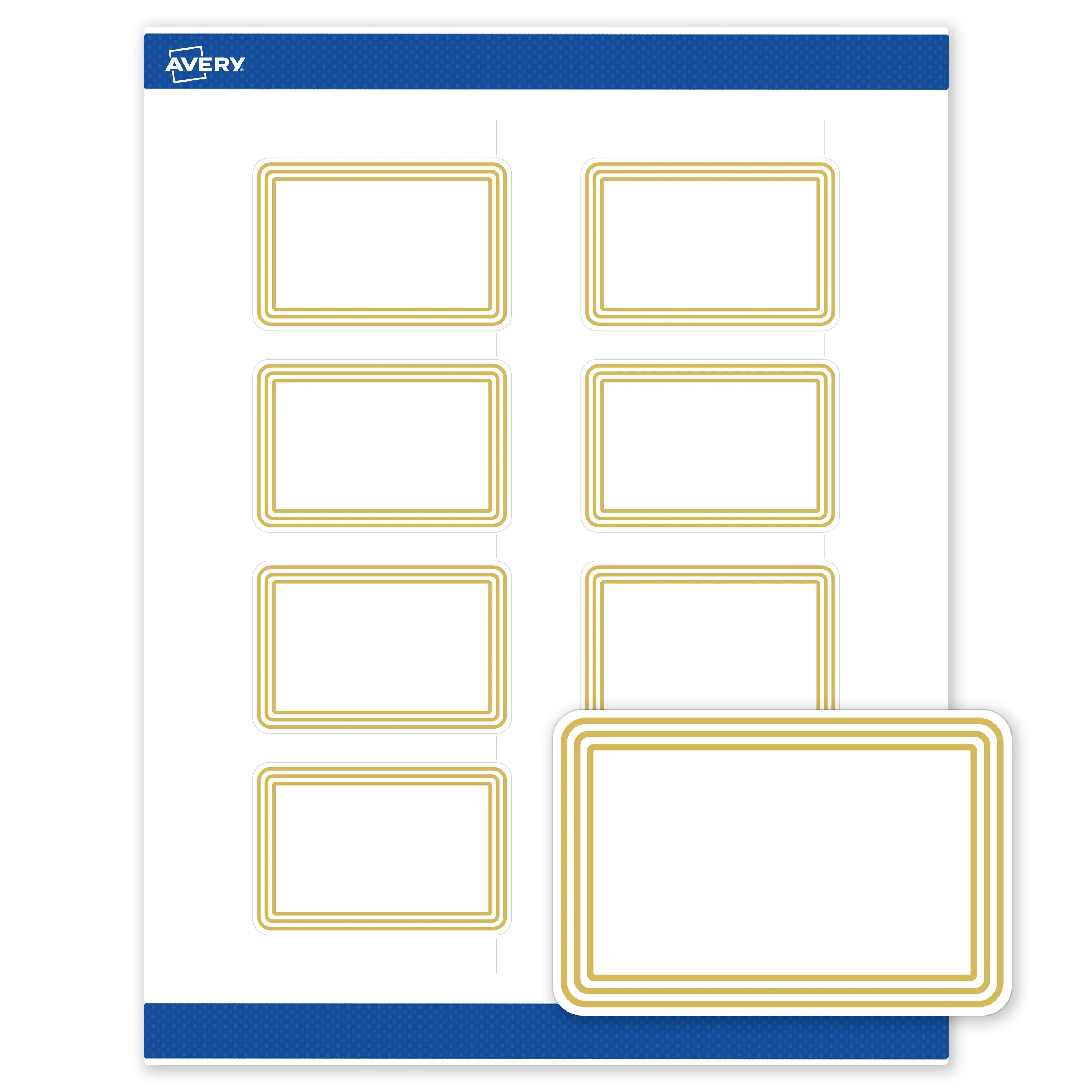 Avery Printable Rectangle Labels, Gold Multi-Lined Border, 2" x 3", Matte White Rectangle Labels, Permanent, Laser/Inkjet, 80ct, Great for Product Labels