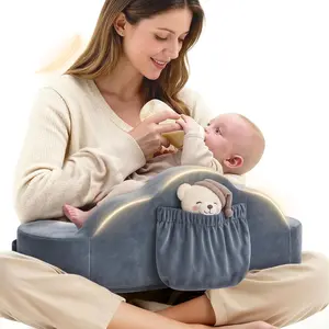 Nursing Pillows for Breastfeeding, Soft Memory Foam Breastfeeding Pillow, Baby Feeding Pillow for New Mom, Lactation Pillow with Adjustable Waist Strap, Storage Pocket, Removable Cover, Grey