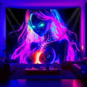 1pc Glow-in-the-Dark Anime Tapestry - UV Reactive Fluorescent Wall Hanging with Vibrant Graffiti Art, Large Peach Light Beige Fabric for Bedroom, Party & Festival Decor, No Installation Needed, Anime Wall Art, Bedroom Decoration, Glow In Dark, Soft Textur