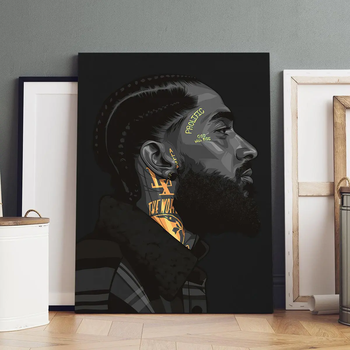 Wooden Framed Canvas Painting, Trendy Personality Tattoos Poster, Modern Art, modern wall art, Modern Home Decor, Abstract Face Design, artwork, Fashion Decoration, Living Room Bedroom Decoration, Office Mural, Ornaments