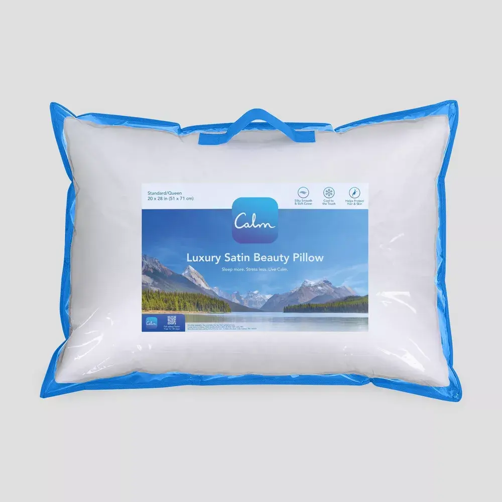 Calm Jumbo Medium Density Satin Bed Pillow White