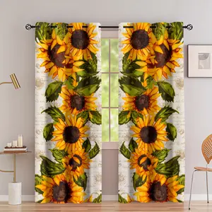 1 Set of 2 Pieces, Country Sunflower Floral Decoration, Semi-Transparent Digital Printed Living Room Curtains, Curtains Living Room Furniture Decoration