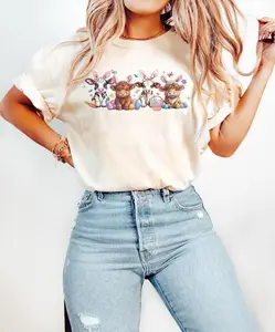 Comfort Colors 1717 Easter Cow T-Shirt - Soft-Washed Garment-Dyed Tee, 100% Ring-Spun Cotton, Durable Double-Needle Stitching, Easter Day Gift