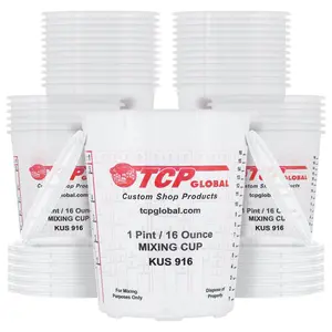 Custom Shop Paint Mixing Cups, 16-Ounce (Box of 36) - Plastic Measuring Cups for Liquids, Automotive Painting, Epoxy Resin, Acrylic Arts, Crafts, Disposable or Reusable, Graduated, Mixing Ratios