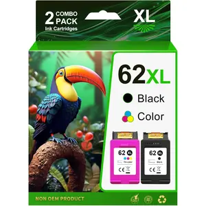 62XL Ink  Combo Pack for  62XL Ink Cartridges Black and Color for  Envy 7640 5660 7645 5540 OfficeJet Mobile 250 200 OfficeJet 5740 5741 8040 Printer Ink 62 (1 Black, 1 Tri-Color)
