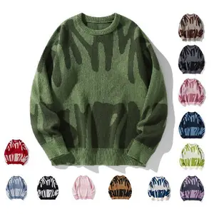 Men's Woman's Round Neck Drop Shoulder Graphic Sweater, Casual Contrast Color Pattern Knitted Sweater, Streetwear, Knitwear Menswear Christmas