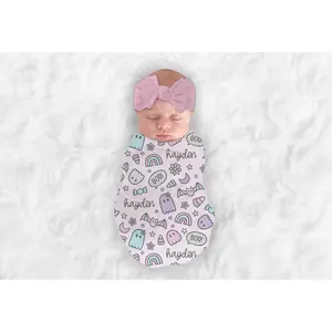 Personalized Halloween Swaddle Pink Baby Shower Gift Name Blanket Receiving Blanket or Plush Blanket