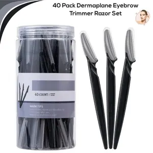 40 Pack Dermaplane Eyebrow Trimmer Razor Set, Facial Hair Removal for Women, Peach Fuzz Remover, Face Shaver, Beginner Friendly with Protective Cover (Black)