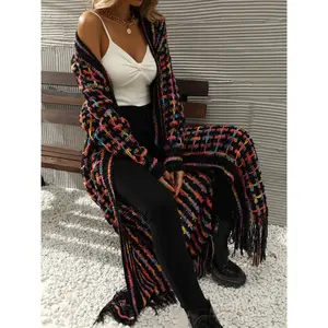 Knitted Fringed Long Cardigan Duster