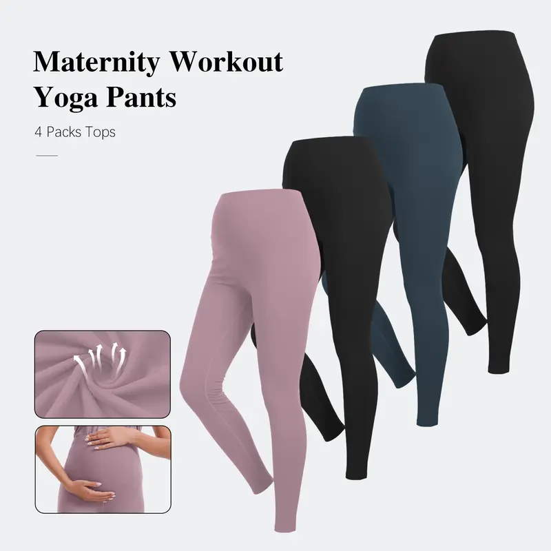 4 Packs Women's Maternity Leggings Over The Belly High Waisted Yoga Workout Pregnancy Pants Activewear For Women