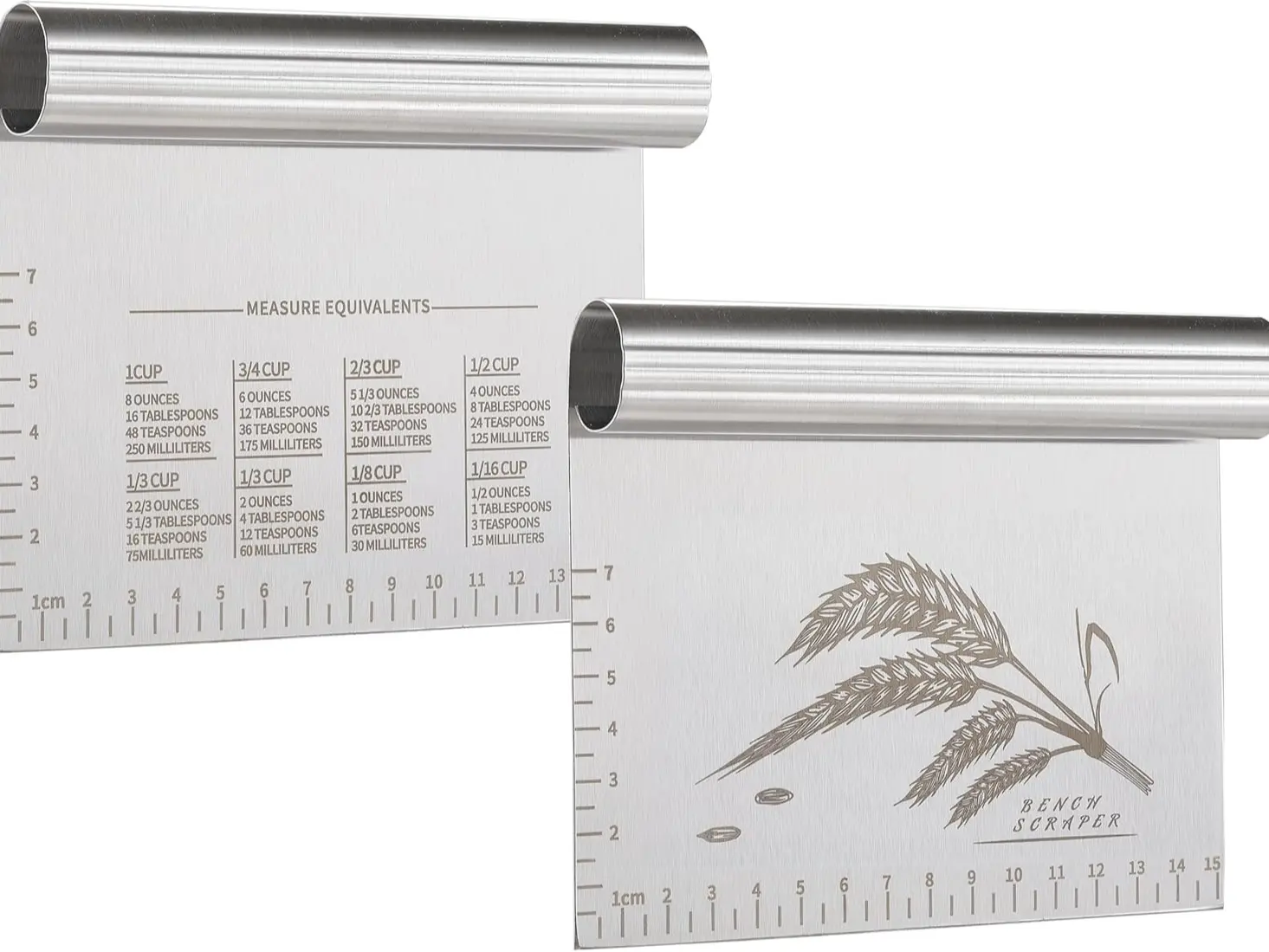2PCS 6-In Sturdy Stainless Steel Handheld Dough Bench Cutter Scraper Set for Kitchen Cooking Baking, Stylish Chopping Utensils with Laser-Engraved Measuring Scale, 2 Protective Covers, Storage-Friendly, Dishwasher Safe, Set Of Two