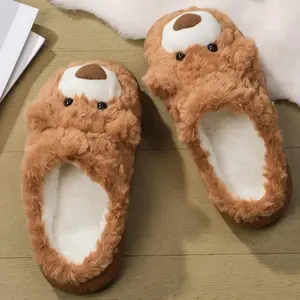 [Winter Special] MINISO Gift Bear Series Half-Cover Plush Slippers – Cozy & Soft Indoor Footwear for Adults & Kids Warm Comfortable Cute Cartoon Chocolate Brown Bear Slippers Valentine Gift for Girlfriends
