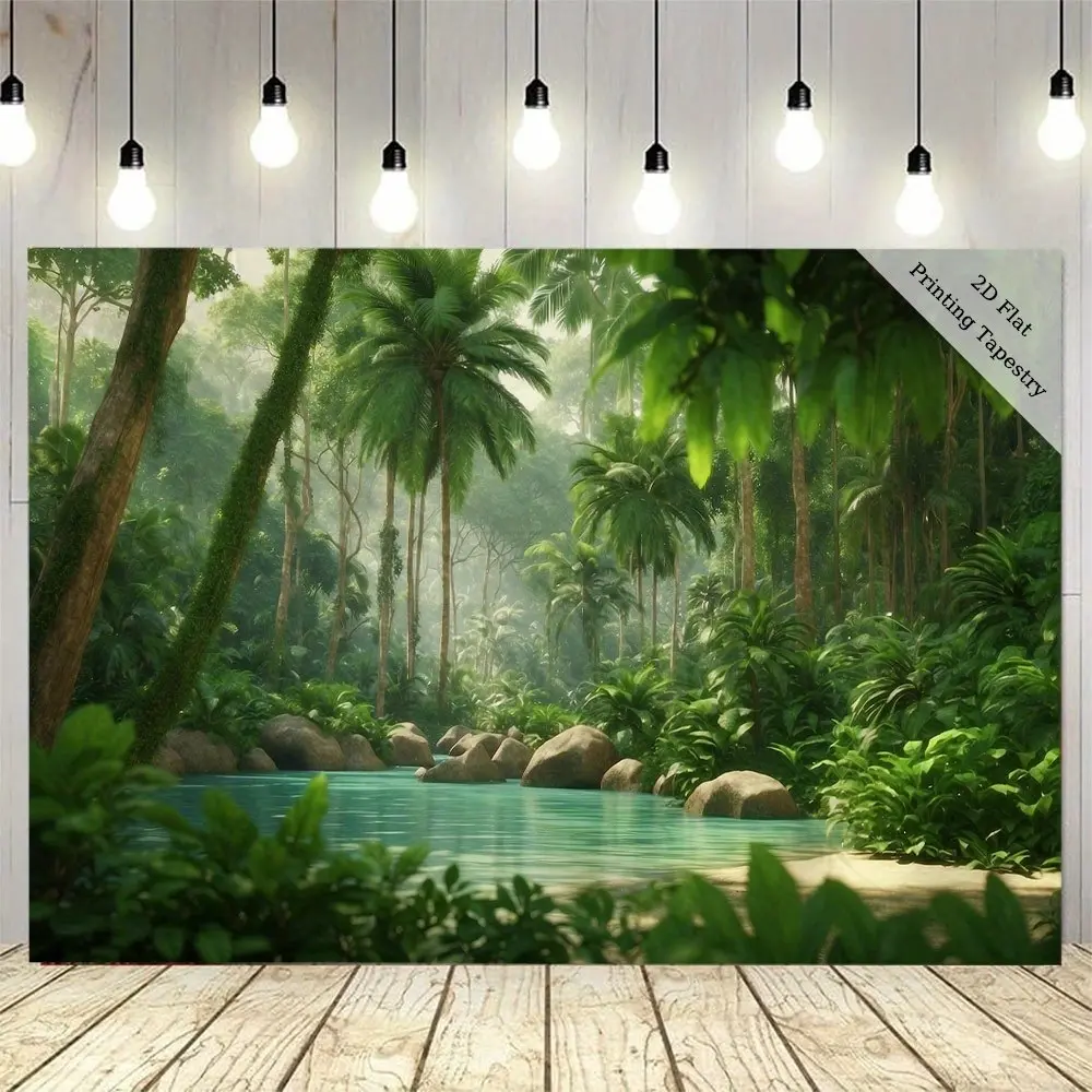 Tropical Forest Backdrop Nature Jungle Background Cloth Green Leaves Tapestry Wall Hanging Photography Background Polyester Fiber Living Room Bedroom Party Event Decor Studio Prop Relaxation Wall Art