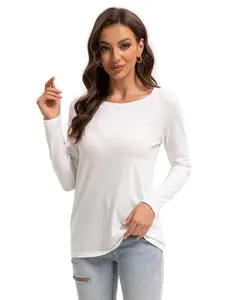 Womens Long Sleeve Tops Casual Basics Fall Shirts Solid Crewneck T-Shirt