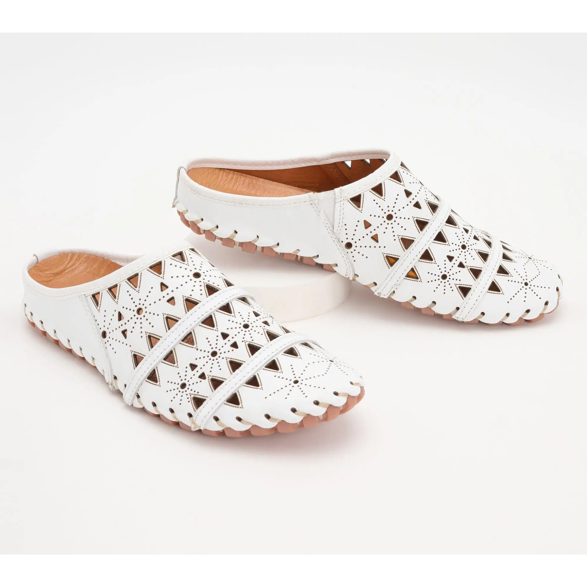 Spring Step Leather Perforated Mules - Fusaslide