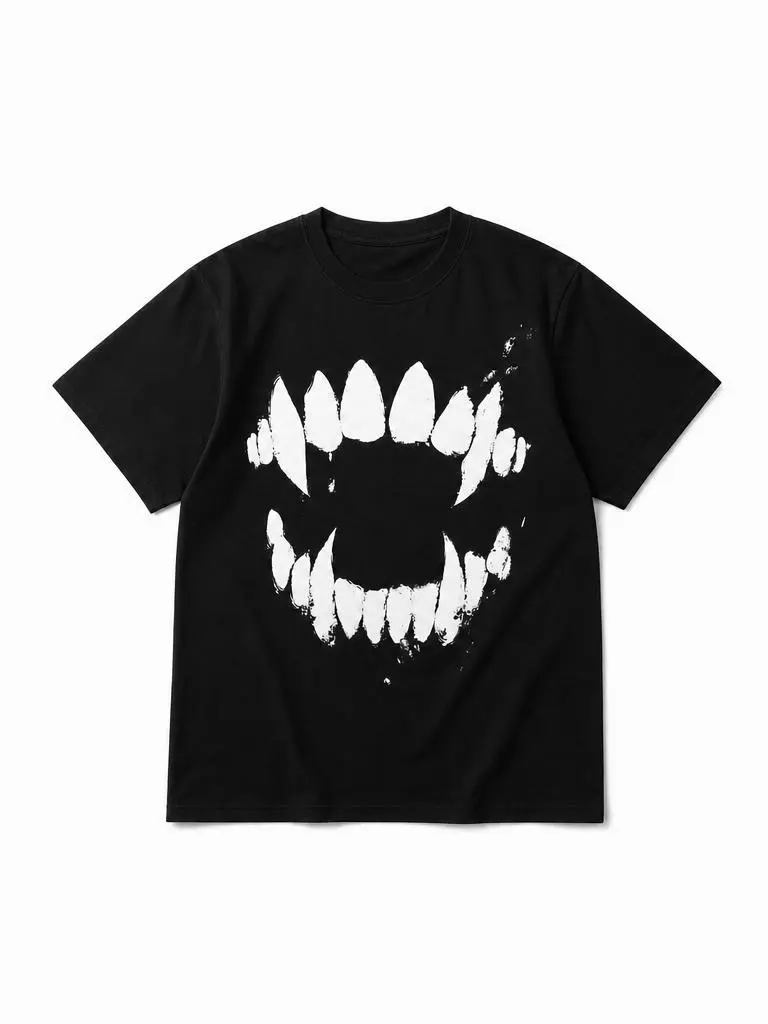 Vintage Grunge Vampire Fangs Graphic T-Shirt Unisex Cotton Punk Street Shirt Printed T-shirt