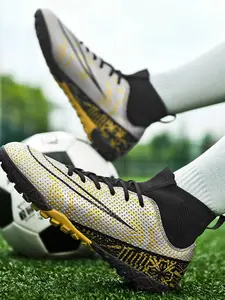 Men's High-Top football boots - Breathable Mesh Upper Soccer Cleats with Non-Slip Studs & Y-Shaped Support for Turf & Training, Trendy Graffiti Design for Youth & Adult Football Games on Natural & Artificial Grass, Football Shoes