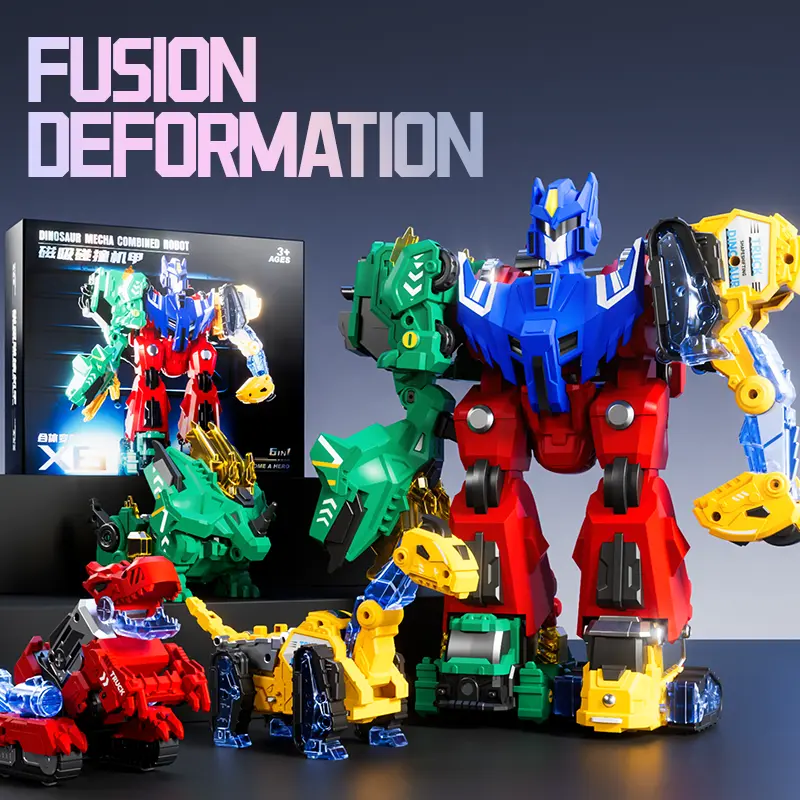 【The best Valentines gift】Magnetic Dinosaur Transformer Car Toy, 6-in-1 Magnetic Cars That Transform into Flying Dragon and Unicorn, Automatic Collision Transforming Toy, Toddler Robot Construction Vehicles Set Fun STEM Toy Birthday