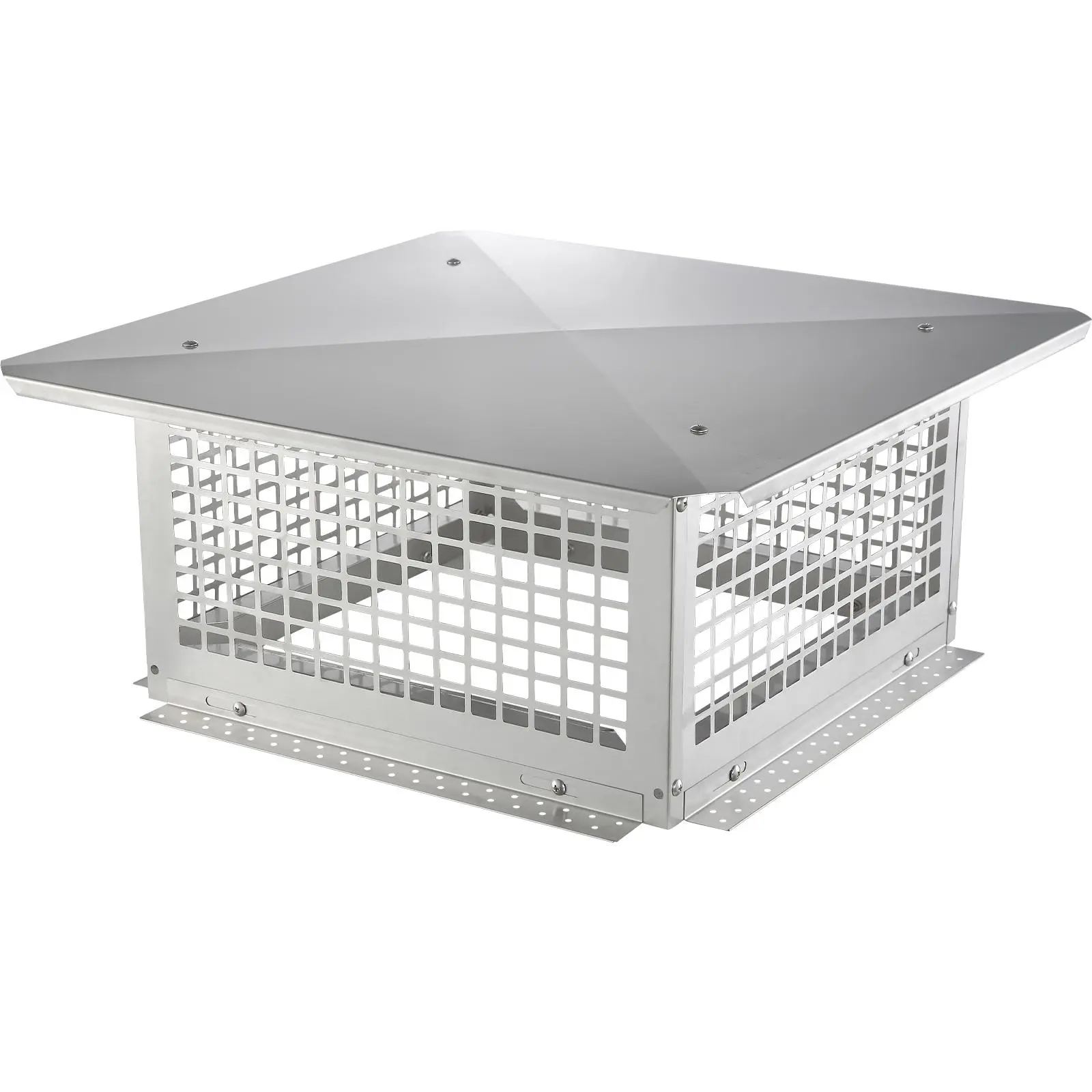 VEVOR 17x17 in 304 Stainless Steel Square Base Metal Chimney Cap, Stable Anti-Topple Outdoor Protection, Durable Weatherproof Design, Easy Installation, Fits Mesh Flue Covers, Clay Flues & Shingles, Silver (Father's Day Gift)