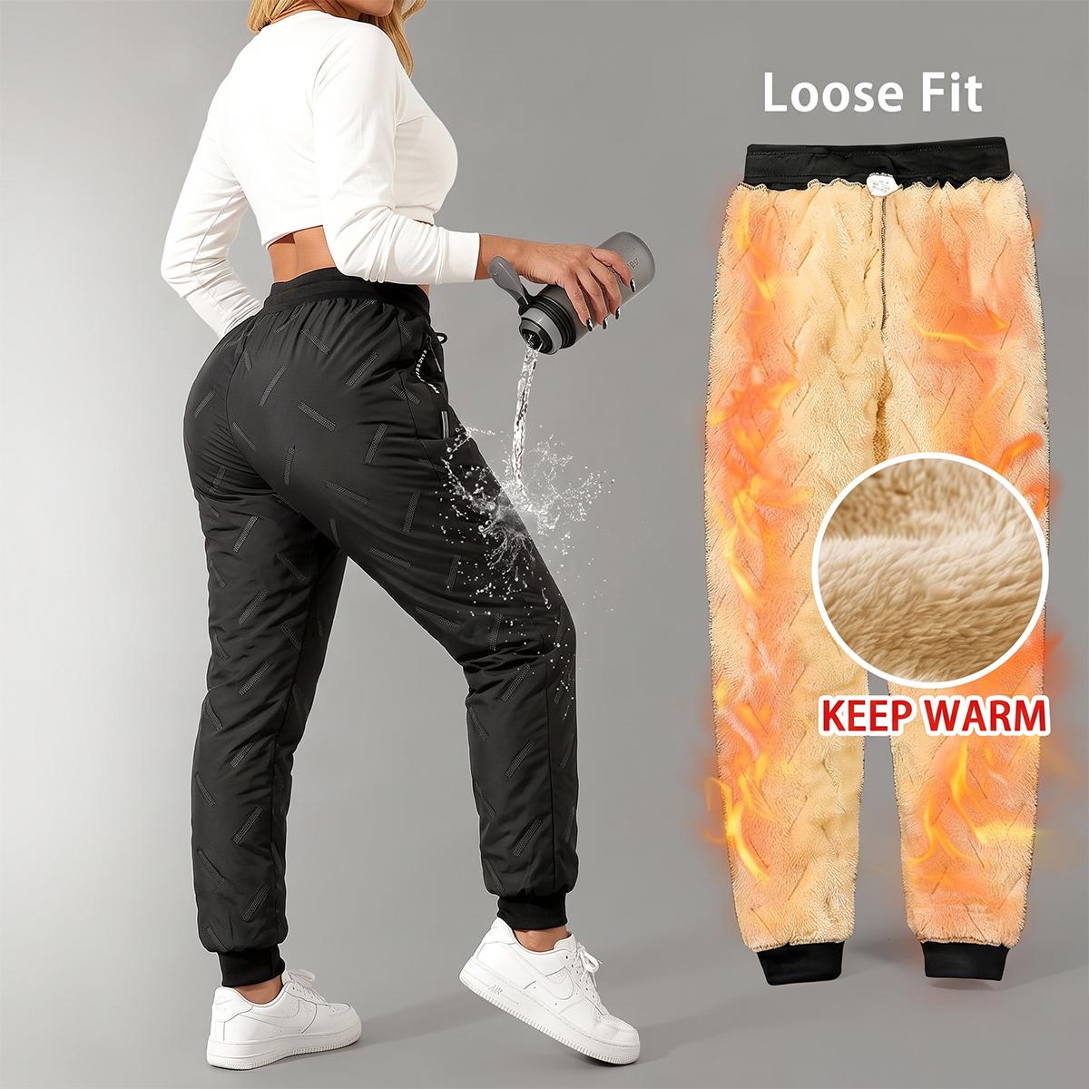 【JOGWAVE】Women’s Street Style Thermal Lined Polyester Full Length Joggers - Windproof Warm Fleece-Lined Casual Pants with Zipper Pockets, Elastic Waistband with Drawstring, for Outdoor Jogging, Everyday Wear, Street Style Joggers 【JOGWAVE】Women’s Street Style Thermal Lined Polyester Full Length Joggers - Windproof Warm Fleece-Lined Casual Pants with Zipper Pockets, Elastic Waistband with Drawstring, for Outdoor Jogging, Everyday Wear, Street Style Joggers