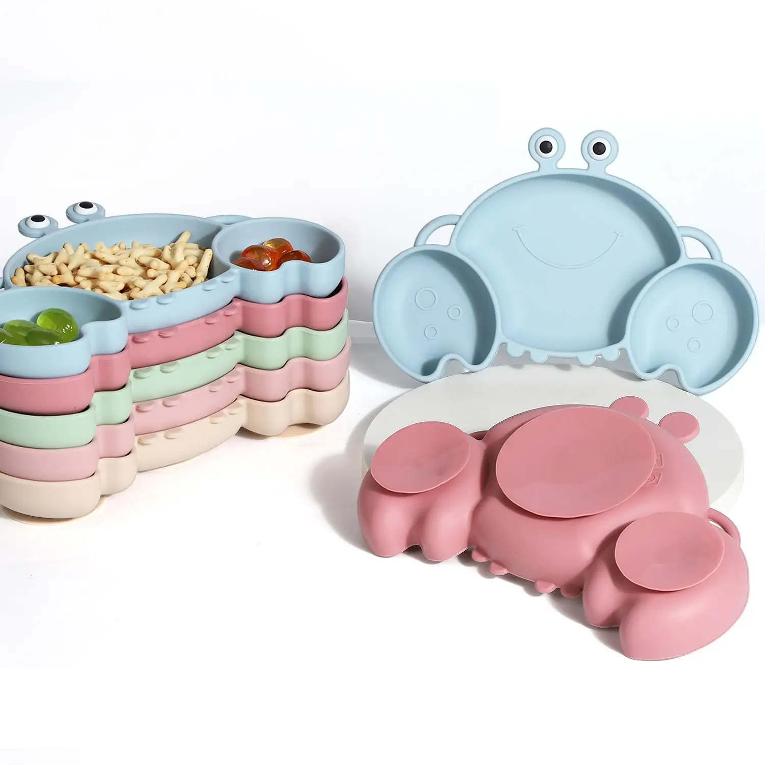 Silicone Crab Design Suction Cup Bowl, 1 Count Baby Feeding Bowl, Anti-drop Integrated Suction Cup Bowl, Baby Dinnerware, Baby Utensils