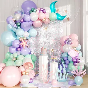 145 Pcs Mermaid Balloon Arch Kit with Purple Metallic Balloons for Under the Sea Party Decor
